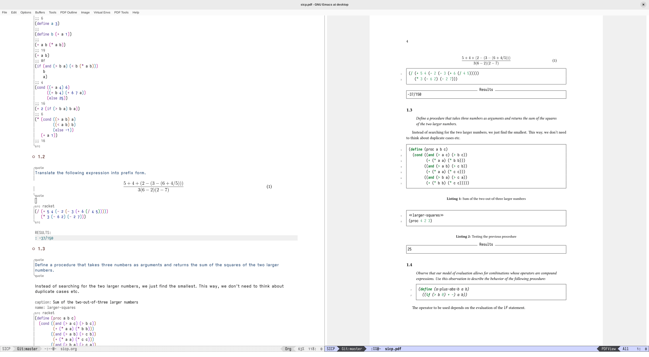 My SICP solutions in literate programming
